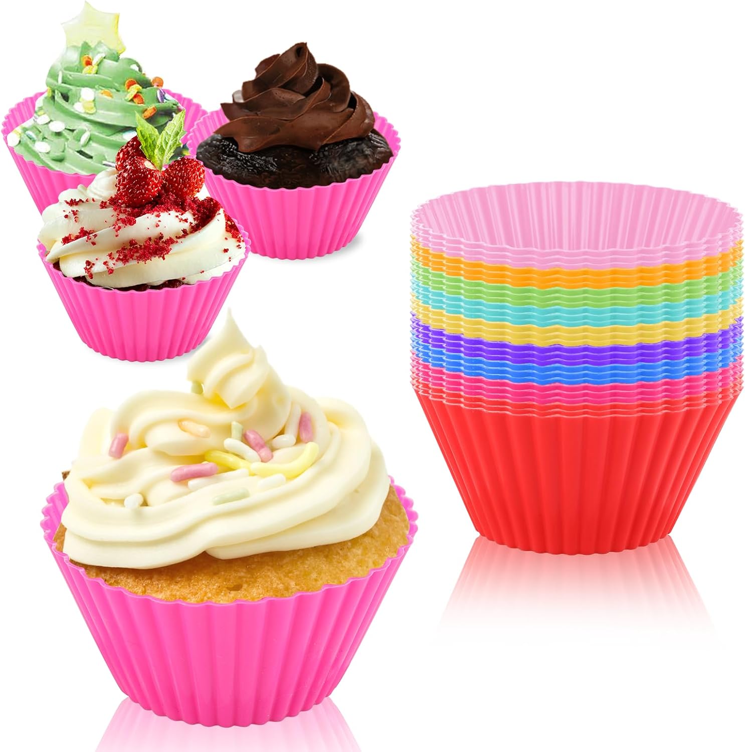 ASelected 27pcs Silicone Cupcake Box - Reusable Muffin Box with 9 Color Non-Stick Silicone Molds - Dishwasher Safe