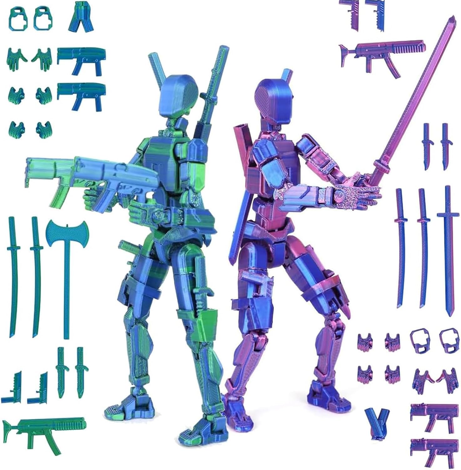13 Action Figure Set (Assembly Completed), 3D Printed Multi-Jointed, Titan 13 Action Figures, Multi-Articular Lucky Mobile Robot Nova T-13, Gifts for Collectors Home Desktop Decorations(Red/Blue)