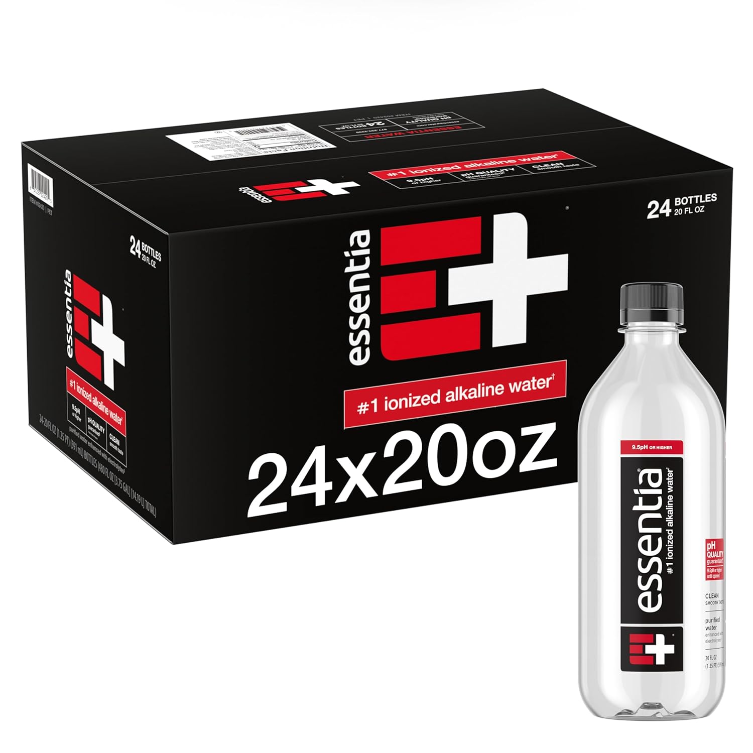 Essentia Water; 20-oz. Bottle; Ionized Alkaline Bottled Water; Electrolyte Infused for Smooth Taste; pH 9.5 or Higher; 99.9-Percent Pure, Overachieving H2O for the Doers and Believers