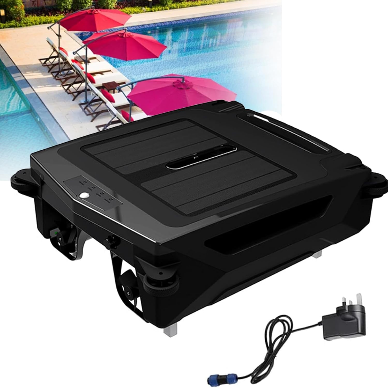 Pool Skimmer Robot, Solar/Battery Dual Powered Auto Pool Skimmer, 2 Charging Modes Skimmer with Obstacle Avoidance Pool Vacuum Pool Robot for All Swimming Pool