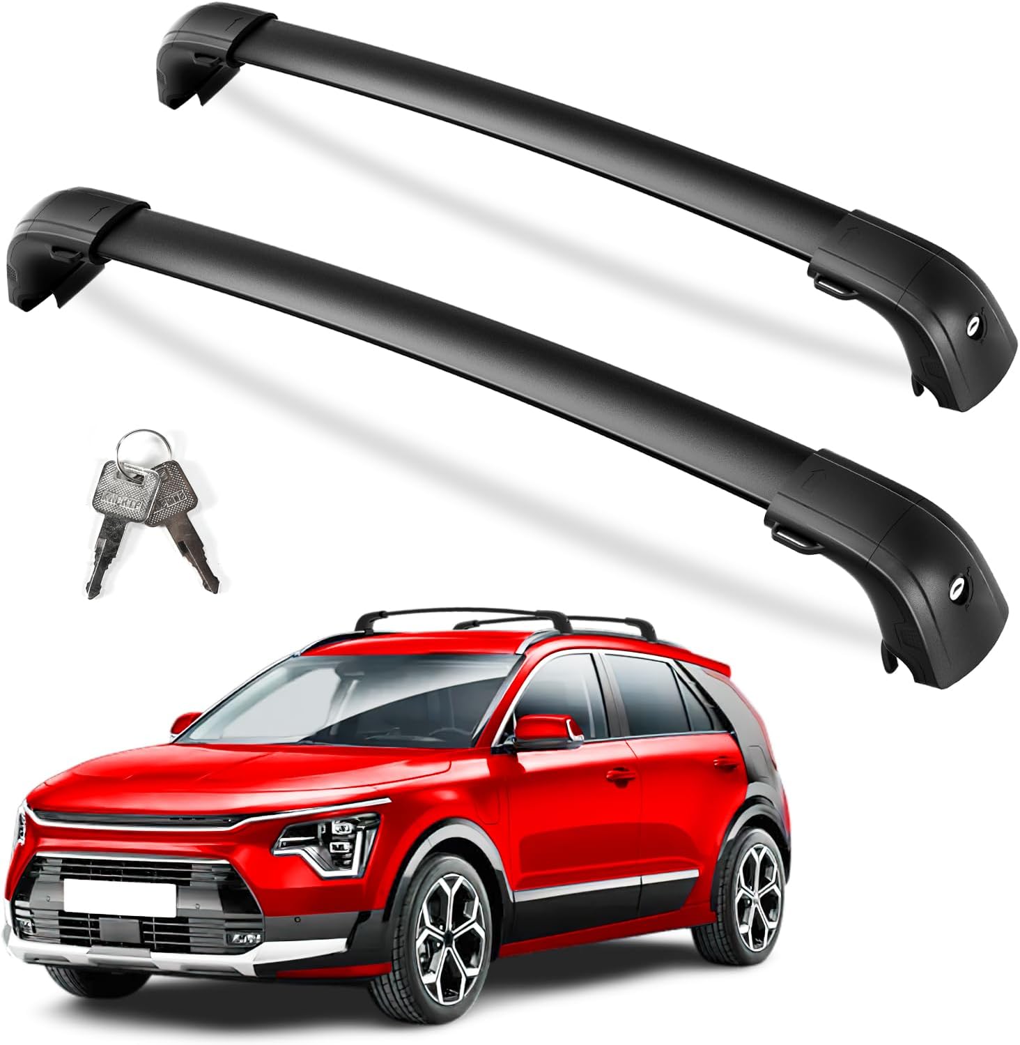 KINGGERI 220lbs Lockable Roof Rack Cross Bars Compatible with Kia NIRO 2023 2024 2025 with Flush Side Rails, Heavy Duty Aluminum Roof Rails Crossbars Rooftop Cargo Carrier Luggage Black
