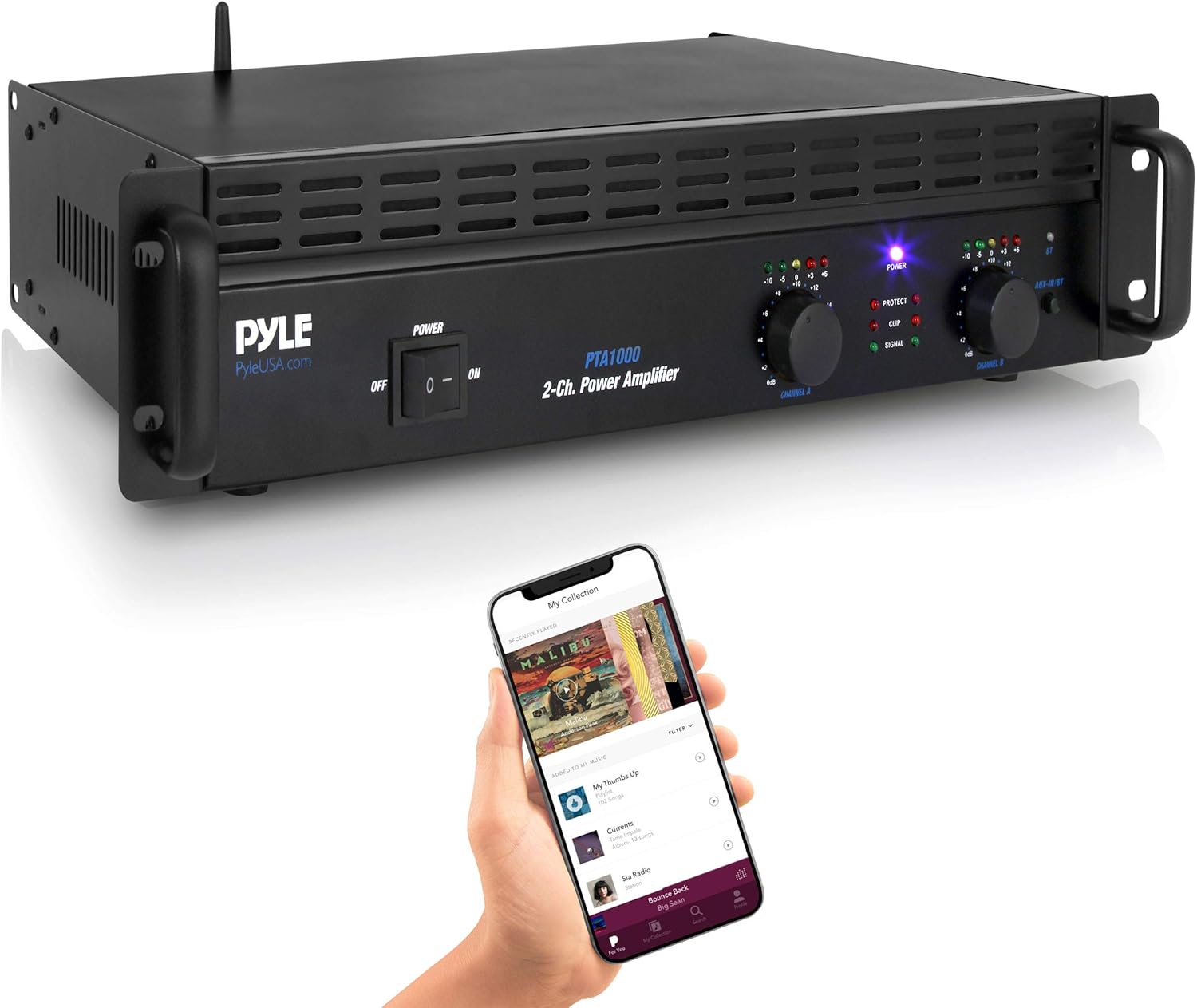 Pyle Professional Audio Bluetooth Power Amplifier - 2-Channel Rack Mount Bridgeable, LED Indicators, Shockproof Binding Posts, Cooling Fans 1000 Watt - PTA1000