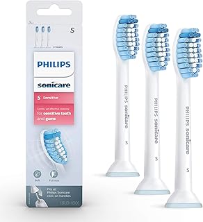 Philips Sonicare Genuine Sensitive Replacement Toothbrush Heads for Sensitive Teeth, 3 Brush Heads, White, HX6053/64