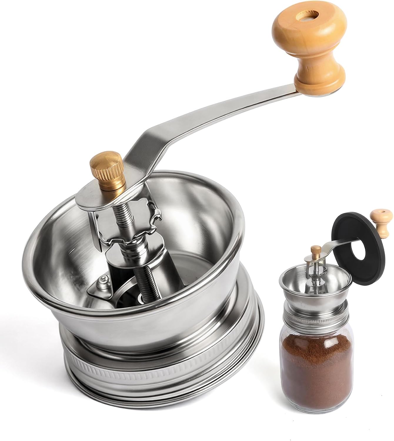 Manual Coffee Grinder Lid for Regular Mouth Mason Jars with Handle Crank, Handheld Ceramic Burr Mill Adjustable Grind for Espresso, French Press, Pour Over,Coffee Beans Grinder for Home/Kitchen Use