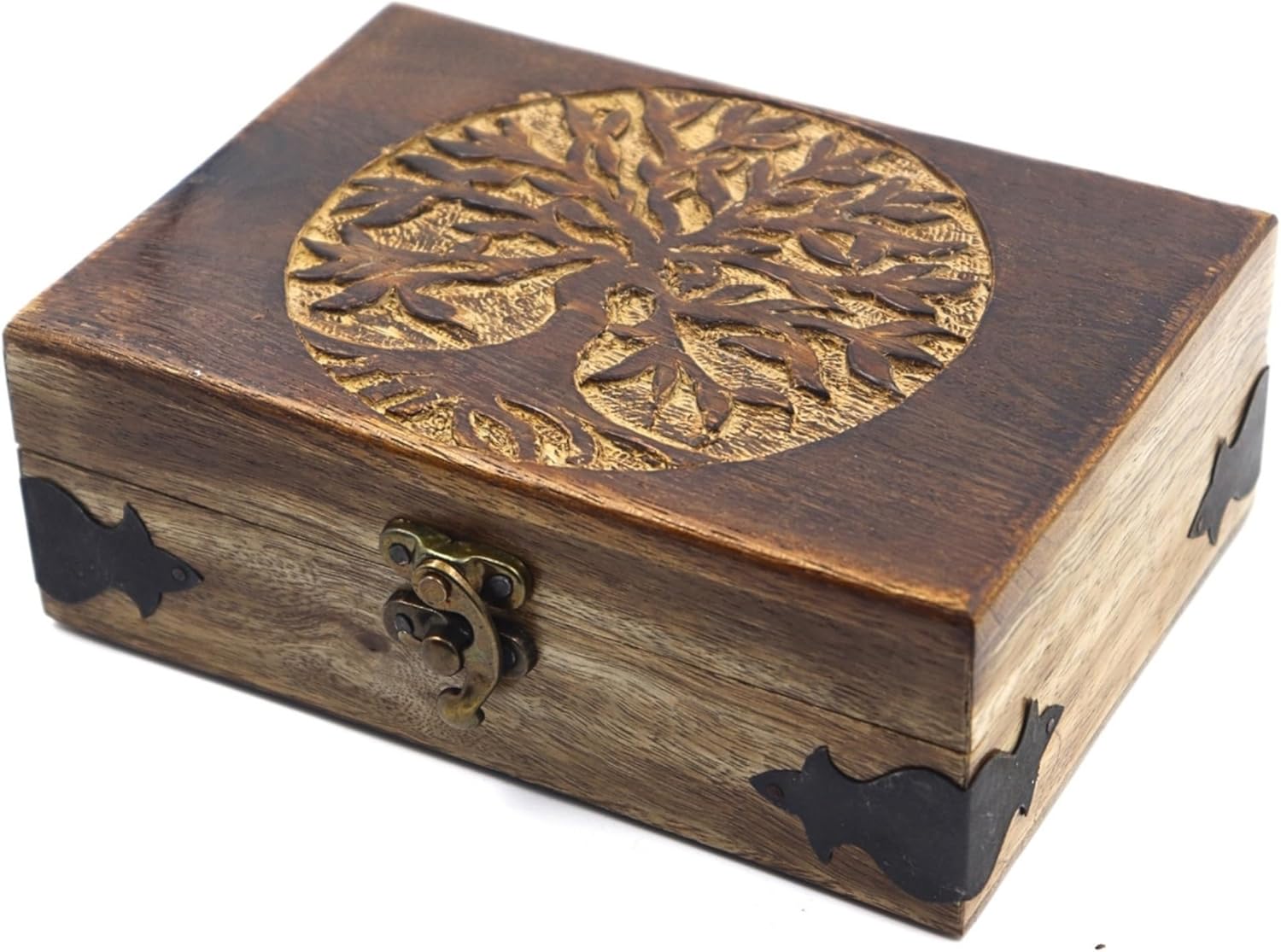 Handmade Wooden Tree of Life Jewelry Box | Hand-Carved Decorative Keepsake Organizer with Lid | Unique Gift for Men & Women (7" x 5" x 2.5")