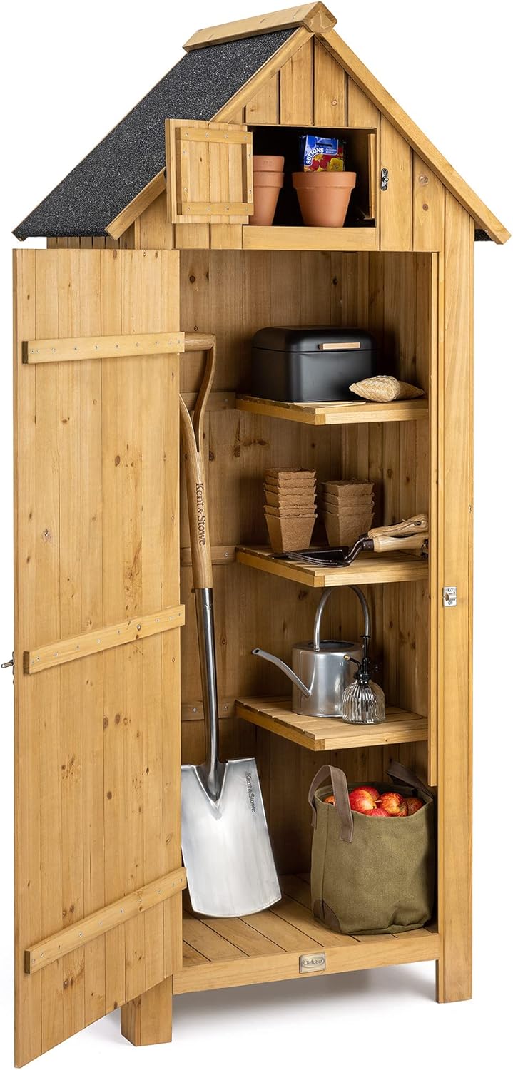 CHRISTOW Small Garden Shed, Tall Slim Wooden Outdoor Storage Shed, Compact Utility Sentry Unit, Slope Roof, Lockable Door, Shelves, Roof Hatch, 6ft