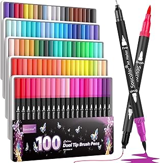 Soucolor Art Set for Girls Ages 8-12, Art Kits for Girls Ages 10-12, 100 Colors Numbered Dual Tip (Brush and Fine Point) Marker Pen for Kids Note taking Planner Lettering Calligraphy Drawing Stuff
