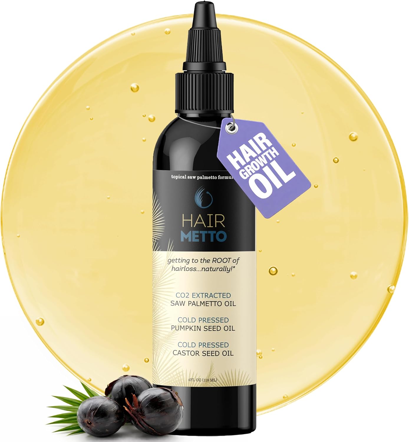 HAIRMETTO® Pumpkin Seed Oil with Saw Palmetto – Cold Pressed Pumpkin Seed Oil for Hair Growth – 10X Potency Targeted Scalp Treatment with Castor, Lavender Scent, Rosemary Oil 4oz (118ml)