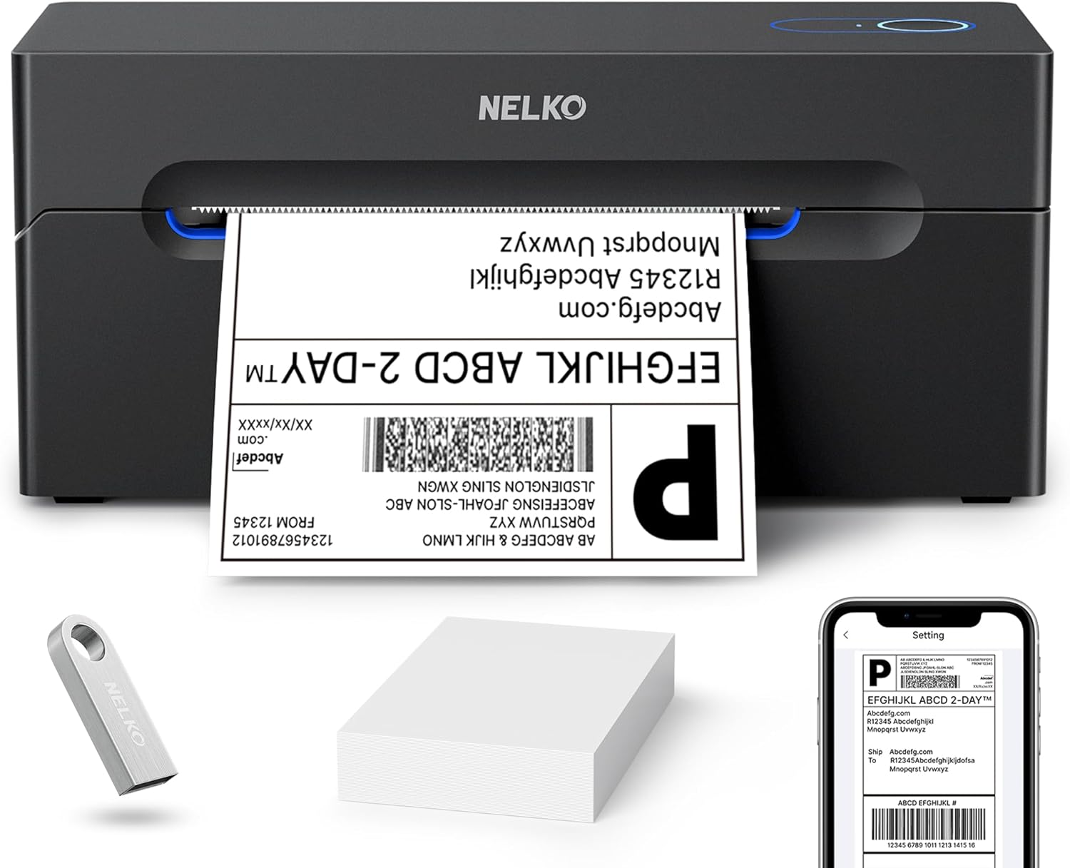 Nelko Bluetooth Thermal Label Printer, Wireless 4x6 Shipping Label Printer for Small Business, Support Android, iPhone and Windows, Widely Used for Amazon, Ebay, Shopify, Etsy, USPS 1 pack