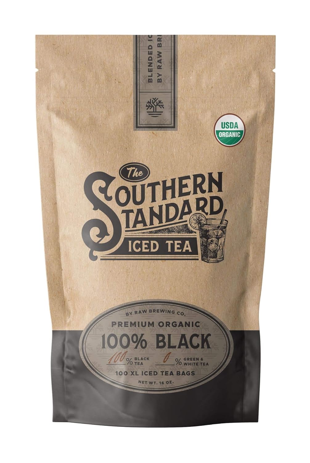 The Southern Standard | Organic Iced Tea Bags – 100% Black Tea Blend | No Microplastics | 50 XL Bags (½ lb, Makes 25 Gallons)