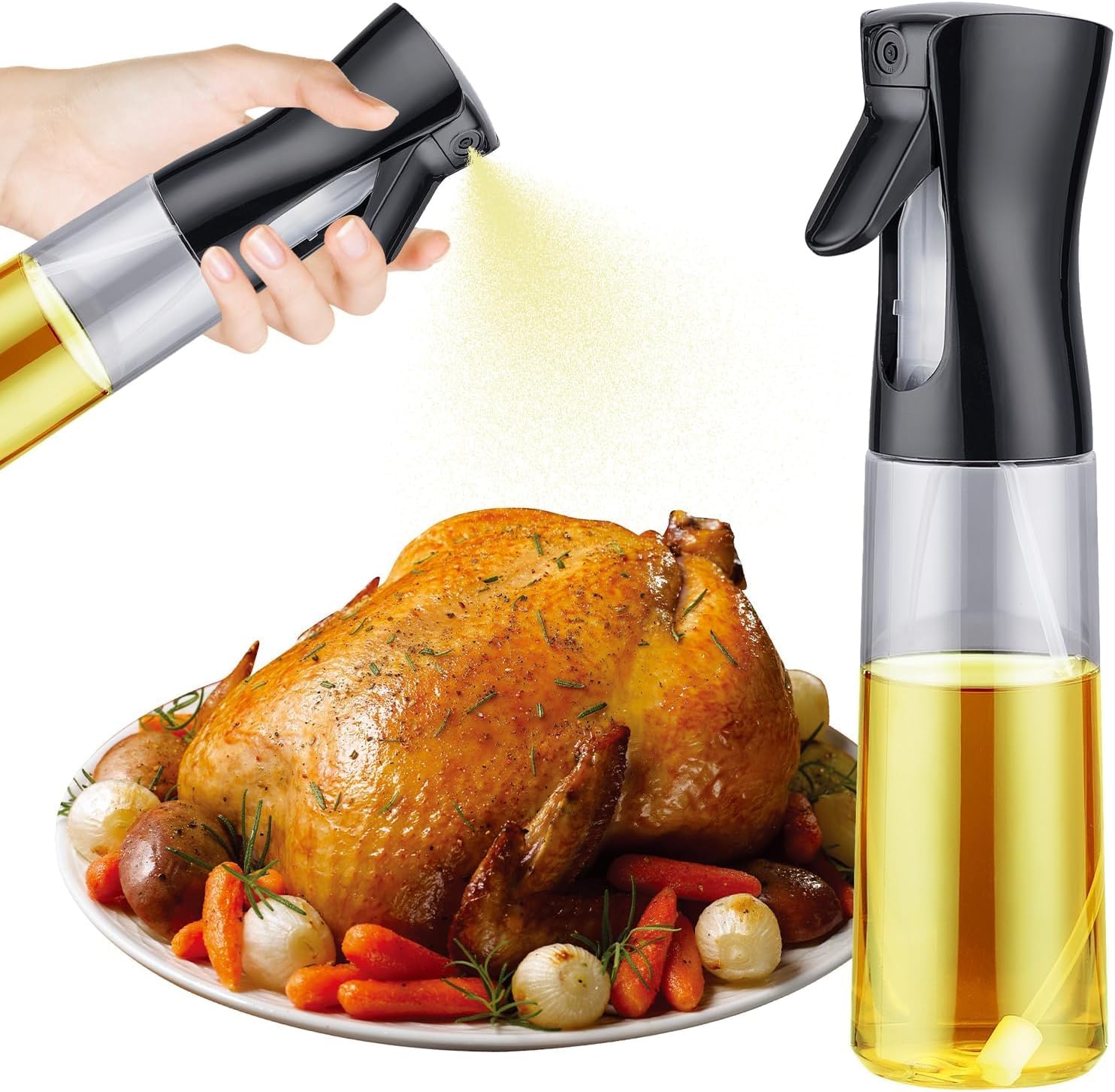 GRIFEMA 300 ml Glass Olive Oil Spray Bottle – Refillable Oil Sprayer for Cooking & Air Fryer, Dishwasher-Safe Glass Kitchen Oil Dispenser, GE2002B-300