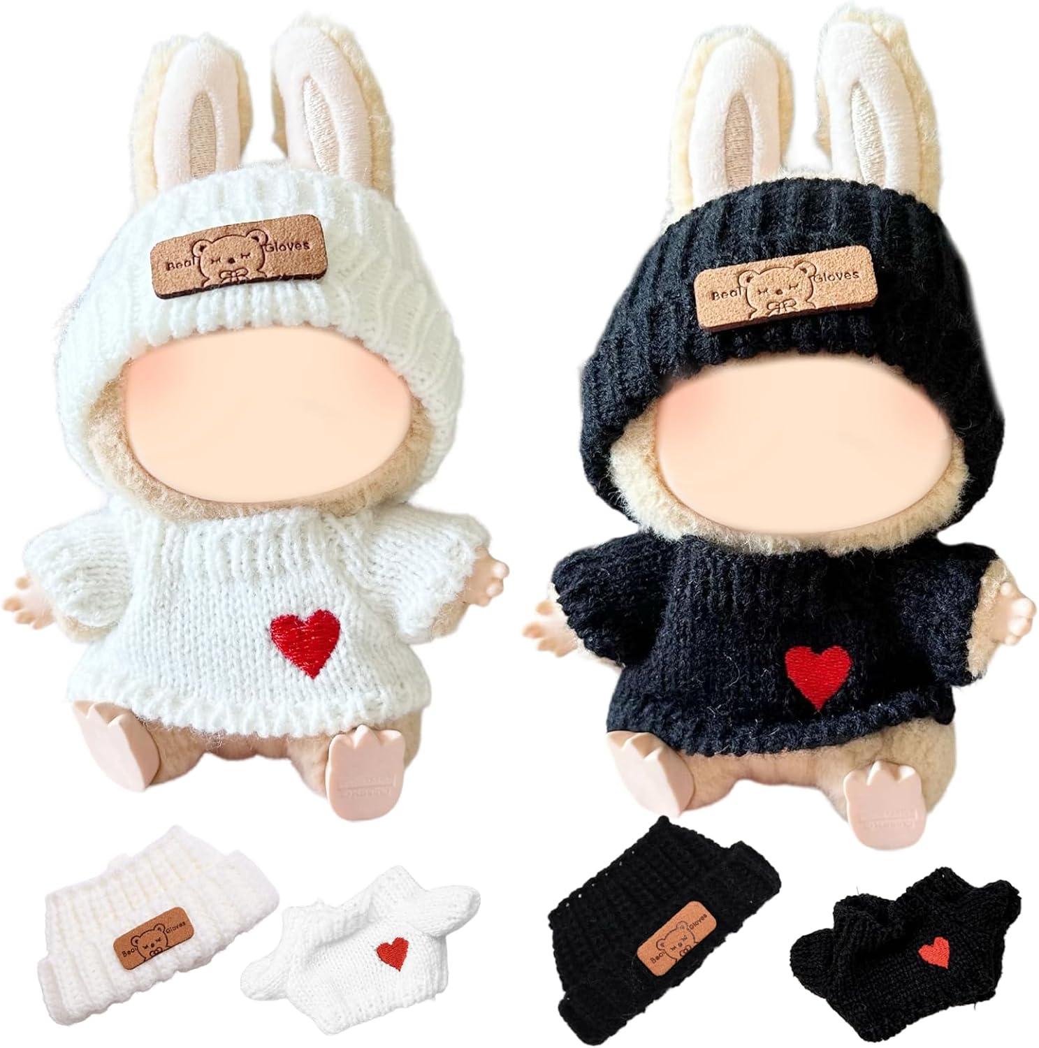 4 Pcs 17cm Clothes Compatible with Labubu Doll, Doll Accessories Black White Love Couple Sweater Set Cute Plush Clothes for 17cm Doll Boy and Girl for Best Gifts Birthday Gifts (No Doll)