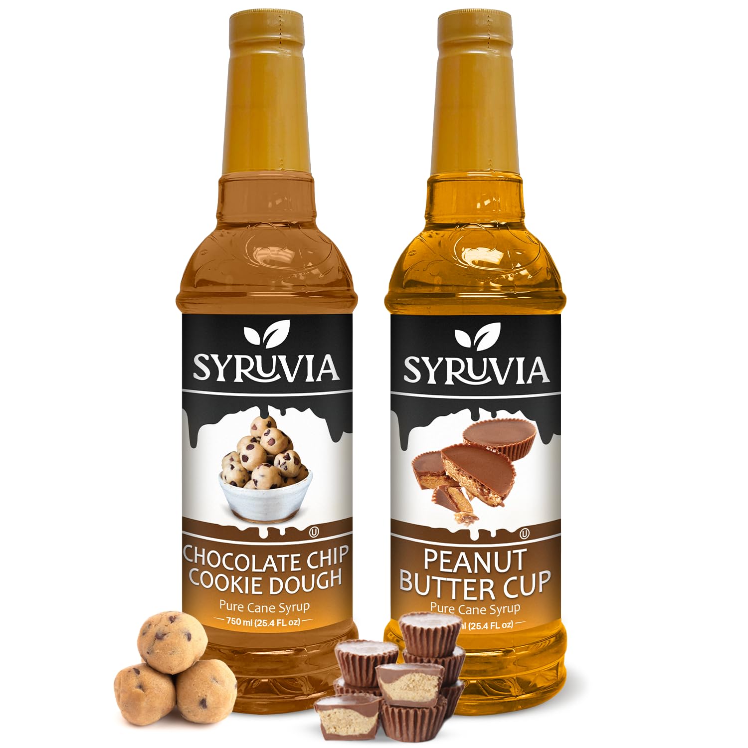 Syruvia Coffee Syrup Variety Pack - Peanut Butter Cup & Chocolate Chip Cookie Dough- Gluten-Free, Kosher, 25.4 fl oz Bottles - Enhance Your Coffee Experience with Premium Flavoring Syrups
