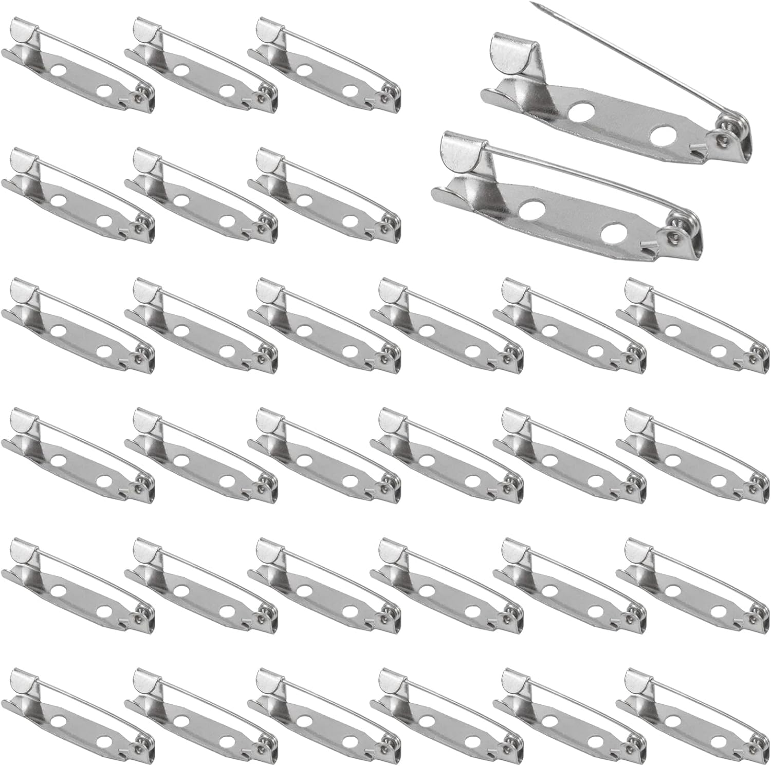 50pcs Silver Bar Pins,Brooch Pins,Locking Pin Backs BarPins with Holes Brooch Pin Clasp,Secure backclasp with Back Bar Fastener for Jewelry Making DIY Crafts,Stationary,Bandages,Sewing(25mm)