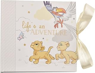 Happy Homewares Lion King Life is an Adventure Baby Photo Album with Ivory Ribbon - 50 Pictures - Perfect for Family with New-Born Baby - Officially Licensed