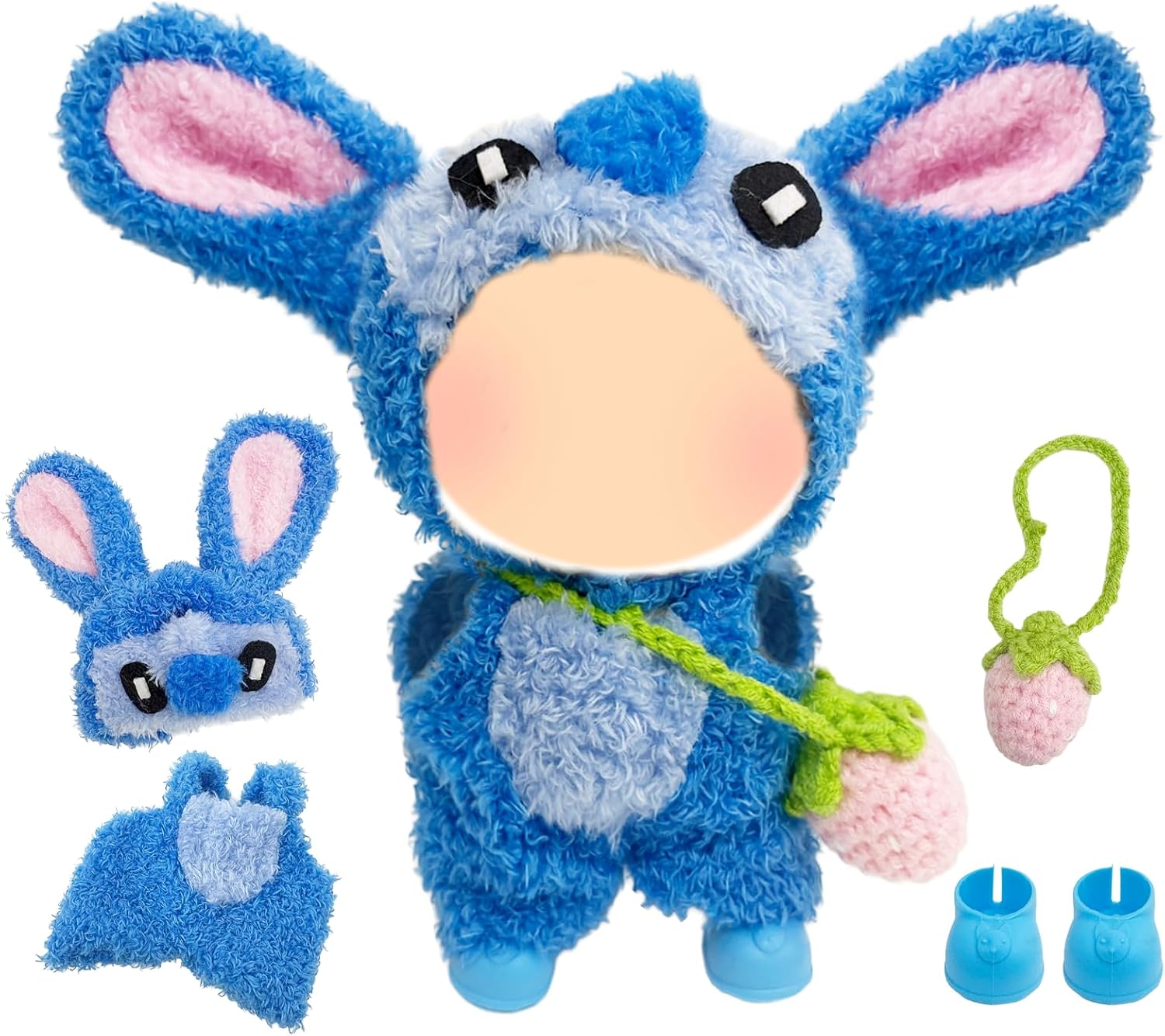 4 Pcs Doll Clothes for 17cm Dolls, Blue Doll Outfit Accessories Include 1 Clothing 1 Hat 1 Shoes 1 Pendants, No Doll