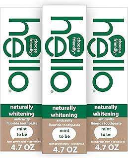 Hello Naturally Whitening Fluoride Toothpaste, Natural Peppermint Flavor and Tea Tree Oil, Peroxide Free, Gluten Free, SLS Free, 3 Pack, 4.7 OZ Tubes