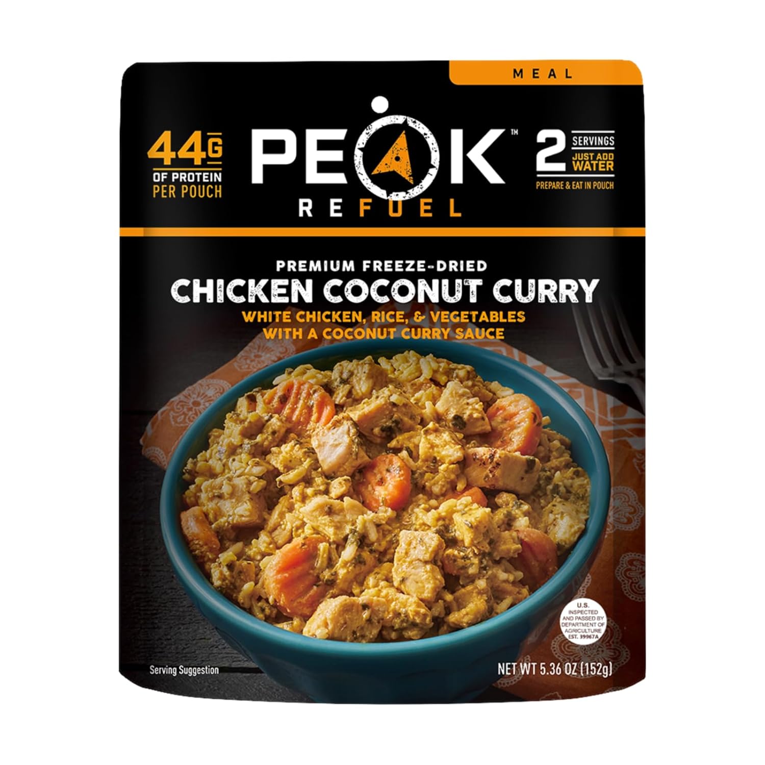 Peak Refuel Chicken Coconut Curry | Freeze Dried Backpacking and Camping Food | Amazing Taste & Quality | High Protein | Real Meat | Quick Prep (2 Serving Pouch)