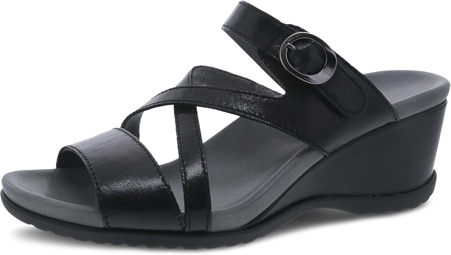 Ana Wedge Sandal for Women – Cushioned, Contoured Footbed for All-Day Comfort and Support – Adjustable Hook & Loop Strap with Buckle Detail – Lightweight Rubber Outsole