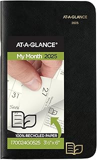 AT-A-GLANCE 2025-2026 Planner, 3-1/2" x 6", Pocket Size, 2 Year Monthly Planner, Recycled, Black (70024G0525)