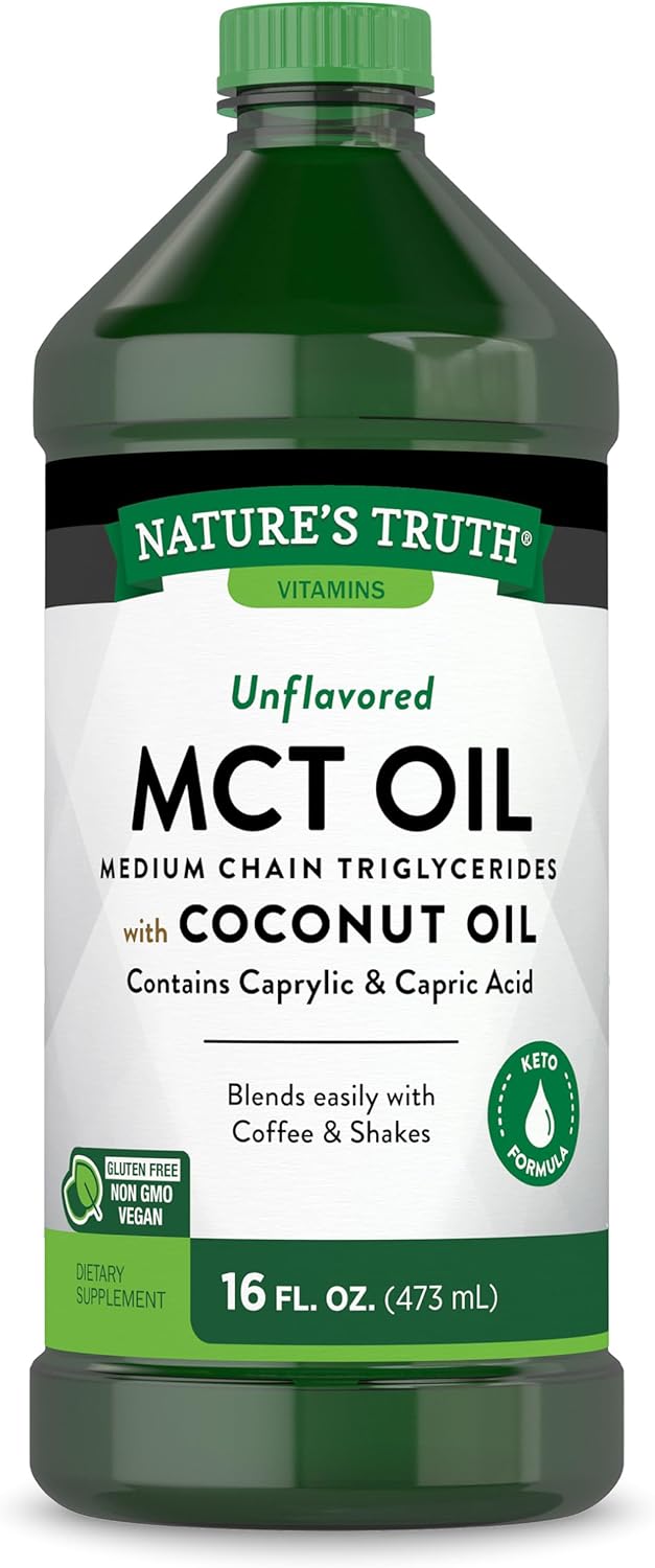 Nature's Truth MCT Oil | 16 fl. oz | Keto, Unflavored Formula | with Coconut Oil | Vegan, Non-GMO, and Gluten Free Supplement