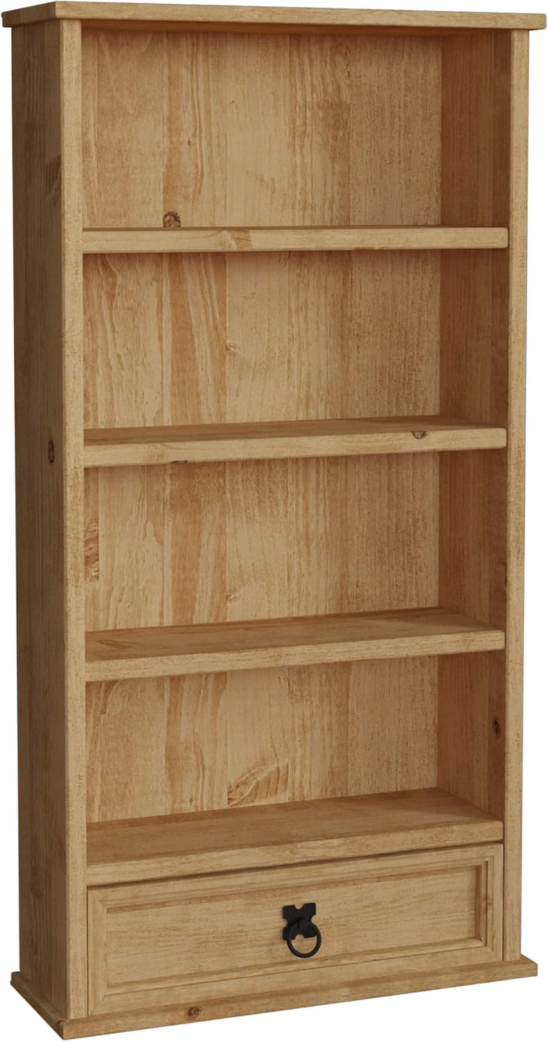 Vida Designs Corona Bookcase, 1 Drawer, Blu-ray/CD Rack, Solid Pine Wood