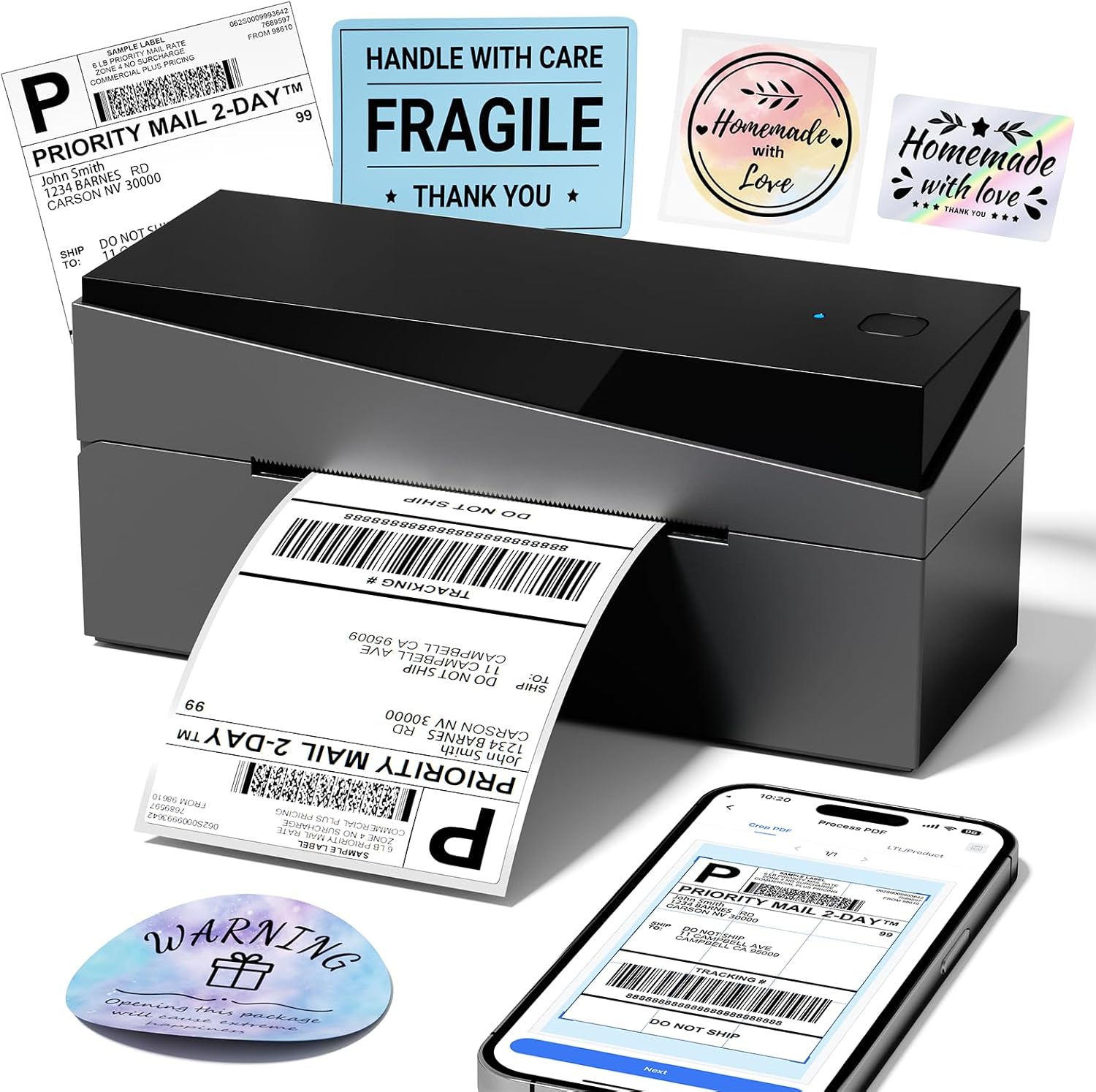 Bluetooth Shipping Label Printer 4x6, 249BT Thermal Label Printer 4x6 for Small Business, Shipping Packages, Office, Home, Compatible with Android iPhone iPad Windows macOS Chrome USPS Etsy