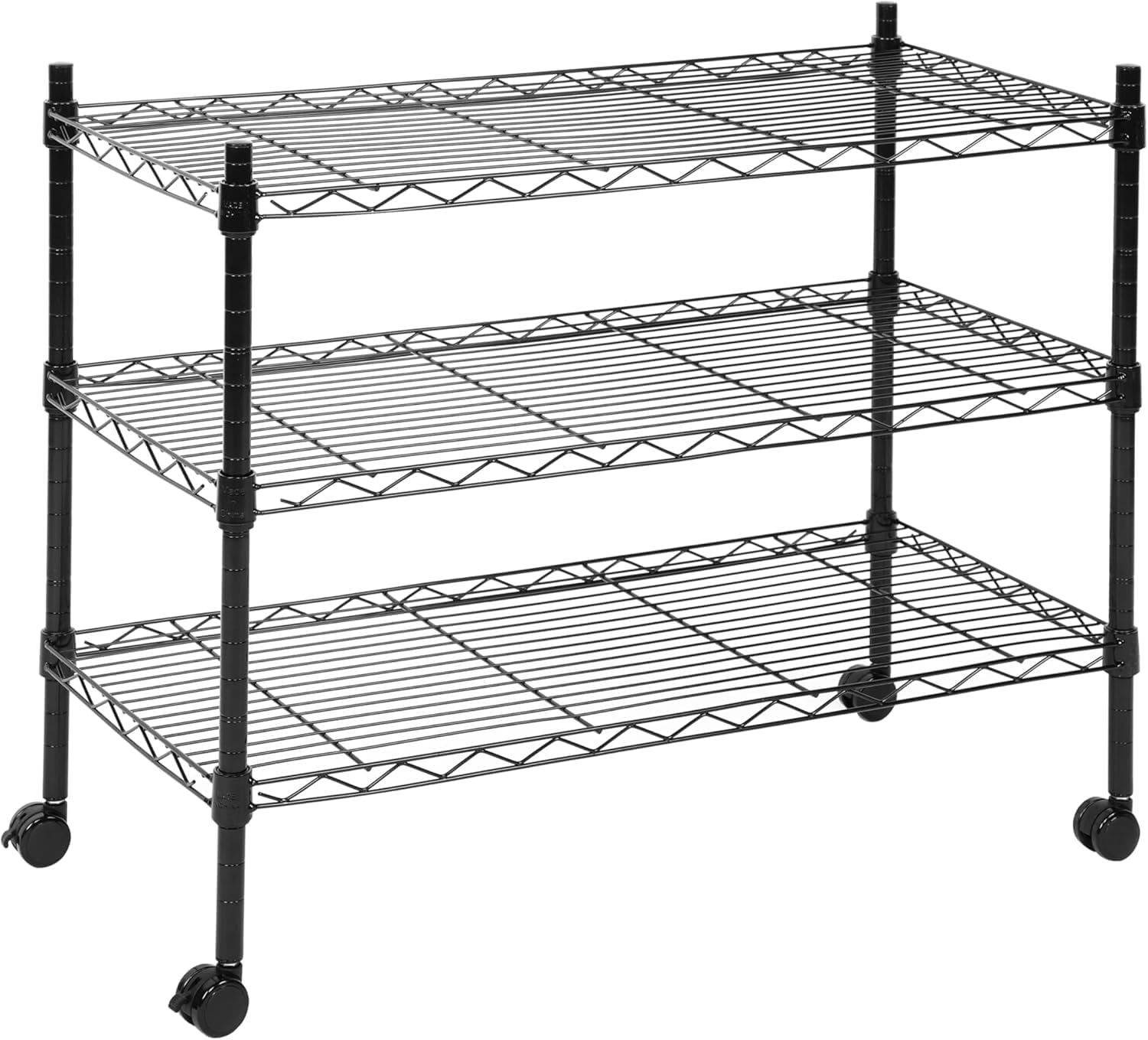 HealSmart Heavy Duty 3-Tier Shelving Units - Adjustable Wire Shelves with 750 lbs Capacity (250 lbs per Shelf), 30" D x 14" W x 24" H, Black, 3 Levels, Storage Shelf with Wheels & Leveling Feet