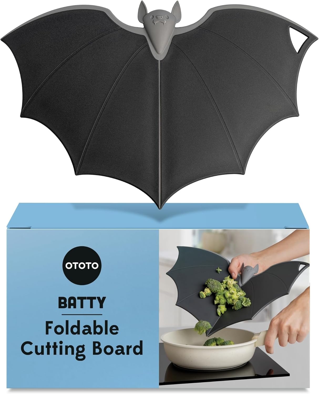 OTOTO Cutting Board - Wooden & Plastic Cutting Boards for Kitchen, Fun & Spooky Kitchen Gadgets, Housewarming & Goth Gifts, Dishwasher Safe (Bat, Plastic)