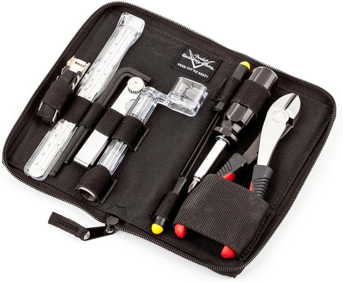 Fender Custom Shop Guitar Tool Kit, Comprehensive Maintenance Set for Acoustic and Electric Guitars and Basses, with Polyester Storage Pouch and Setup Guide