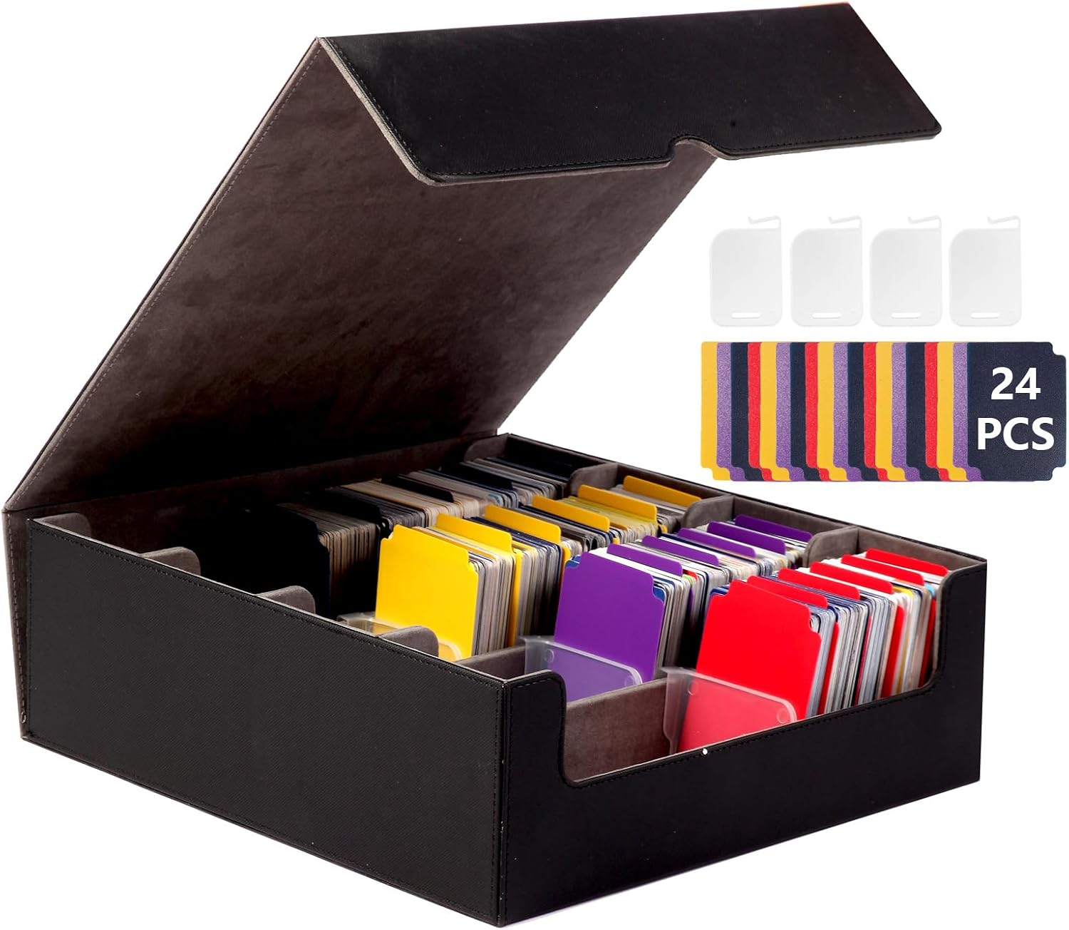Storage Box For Trading Cards With Dedicated Card Supporters,3000+ Mtg Deck Box With 24 Colorful Divider Tabs,Trading Card Storage Fits For Magic Game Cards (Black and Grey)