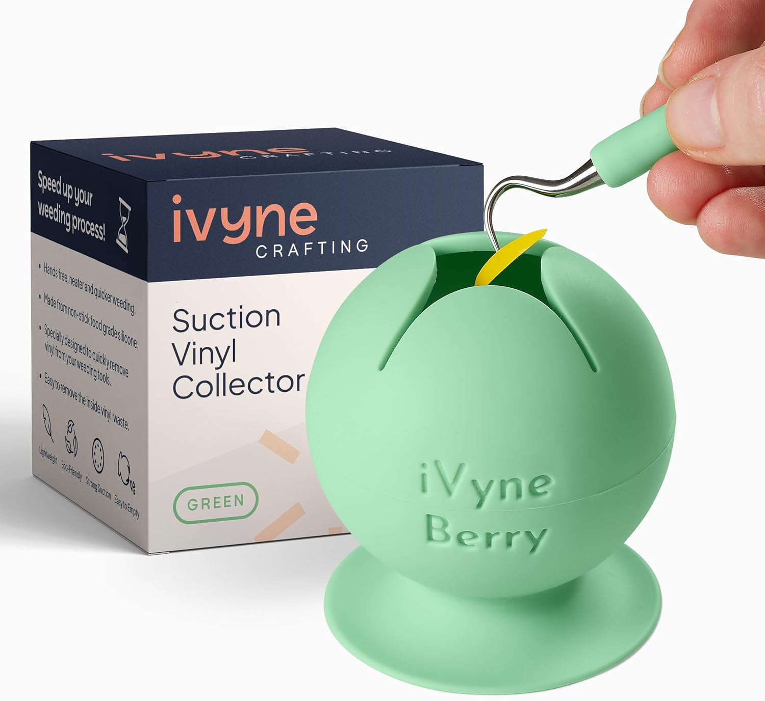 iVyne Berry Suctioned Vinyl Weeding Scrap Collector & Holder for Weeding Tools for Vinyl - Green