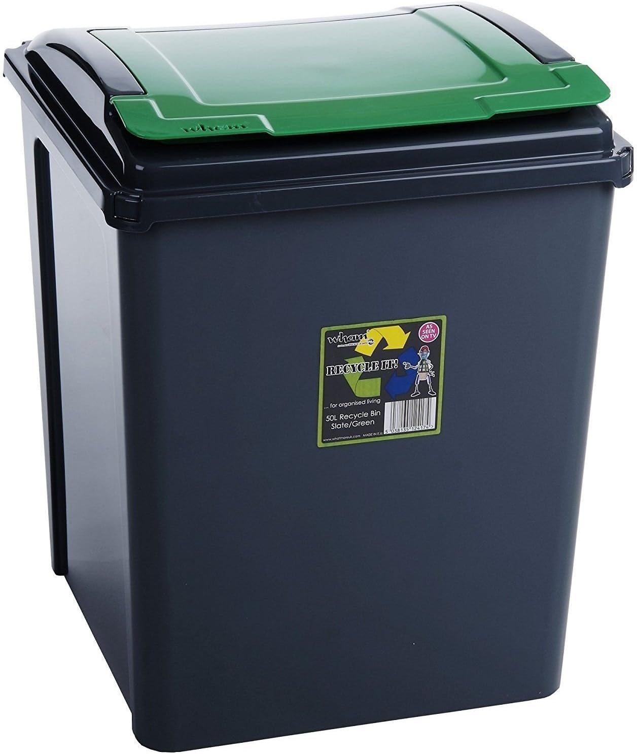 50 Litre Green Plastic Waste Recycle Bin with Flap Lid For Kitchen Home Office