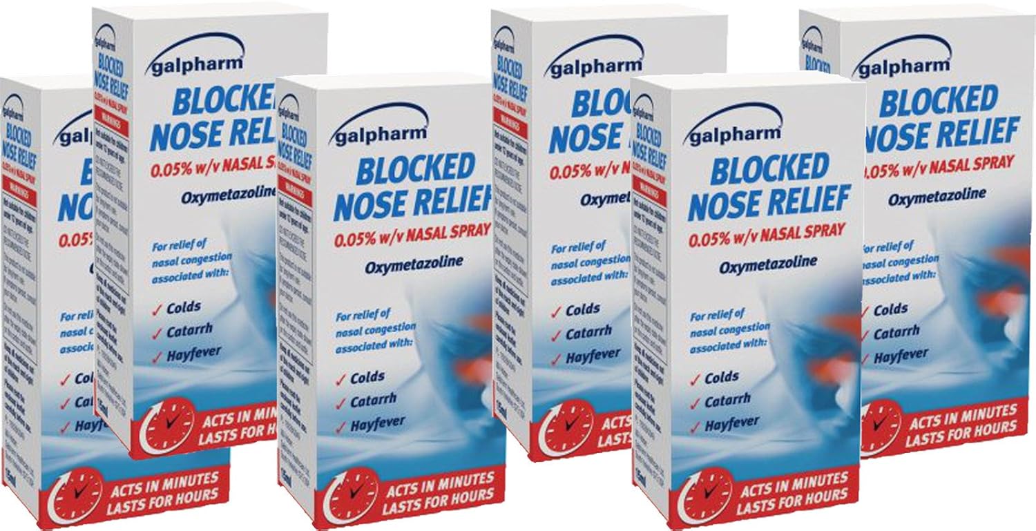 6 x GALPHARM Blocked Nose Relief Nasal Spray OXYMETAZOLINE HAYFEVER Catarrh
