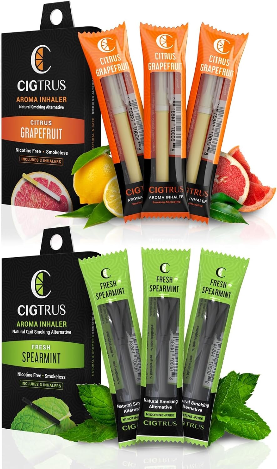 Cigtrus Natural Flavored Air Device - Inhaler | Fights Bad Habits & Oral Fixation Craving Relief |Tobacco-Free, Nicotine-Free, & Non-Electric | Fresh Spearmint & Lemon Grapefruit- 3 Pack Each