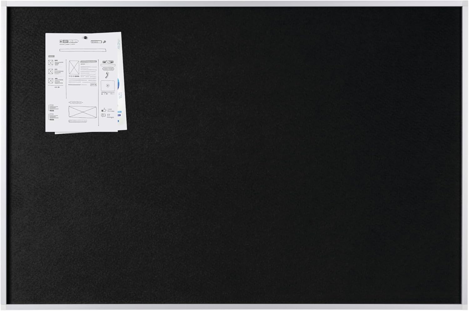 Bi-Office New Generation Black Felt Notice Board, 60 x 45 cm, Aluminium Frame