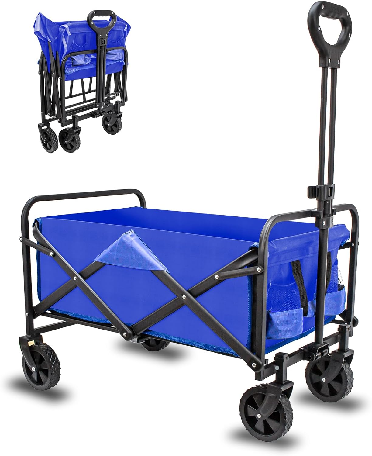 Collapsible Foldable Wagon, Beach & Utility Folding Grocery Cart for Camping, Sports & Outdoor Activities (Blue)