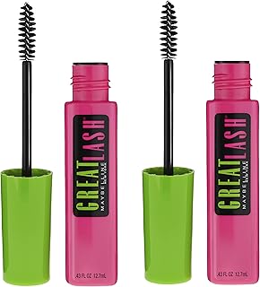 Maybelline Great Lash Washable Mascara Makeup, Volumizing Lash-Doubling Formula That Conditions As It Thickens, Very Black, 2 Count