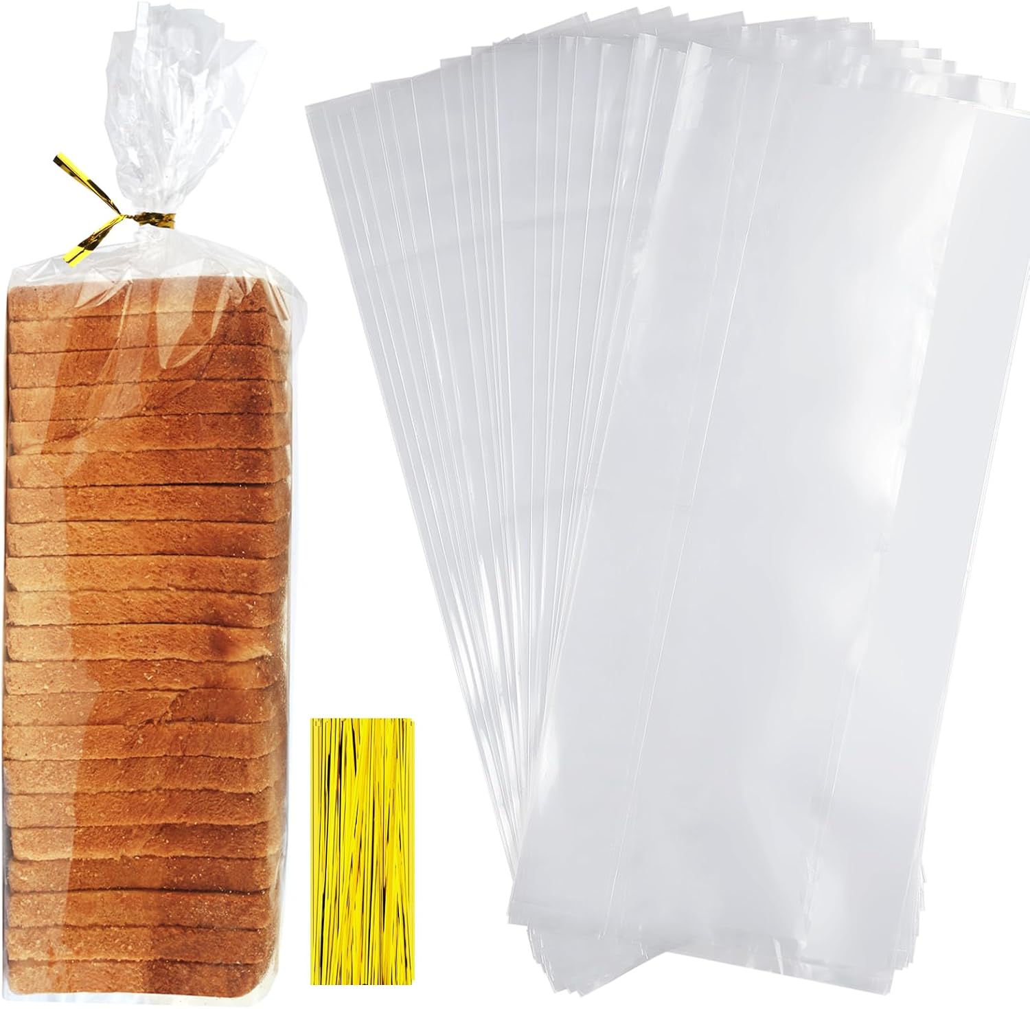 Clear Bread Bags with Ties, 30 Reusable Plastic Bags for Homemade Bread and Bakery Use, 50 Adjustable Ties