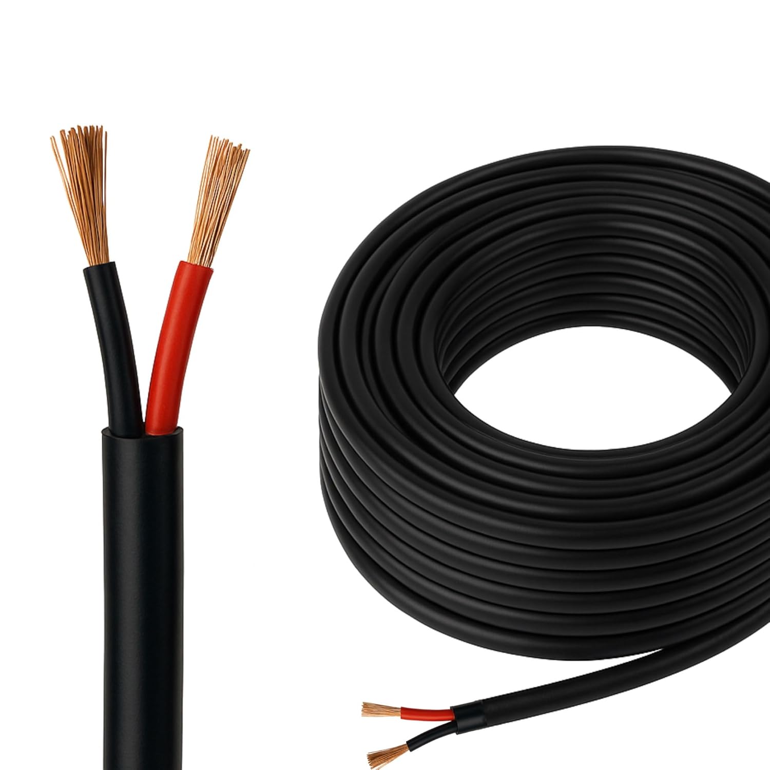 Automotive Round Twin 2 Core Cable 12V/24V Thin Wall Wire for Auto Boat 16.5A, 1mm² (10M Coil)