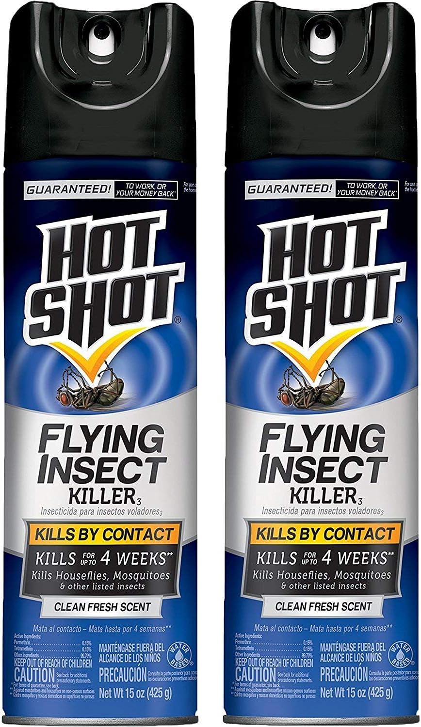Hot Shot, (Pack of 2 Flying Insect Killer3 (Aerosol), Clean Fresh Scent, 15 Ounce