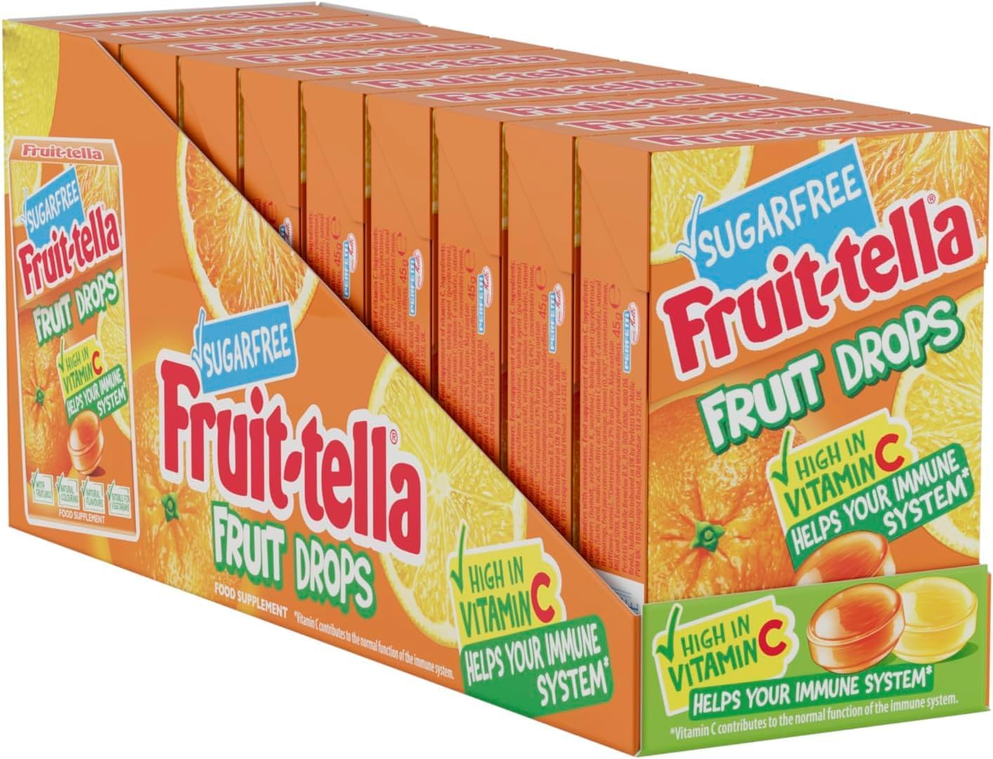 Fruittella Fruit Drops - Sugar Free Party Sweets, Citrus Mix, 2 Flavours, Suitable for Vegetarians - 10 x 45 g Boxes