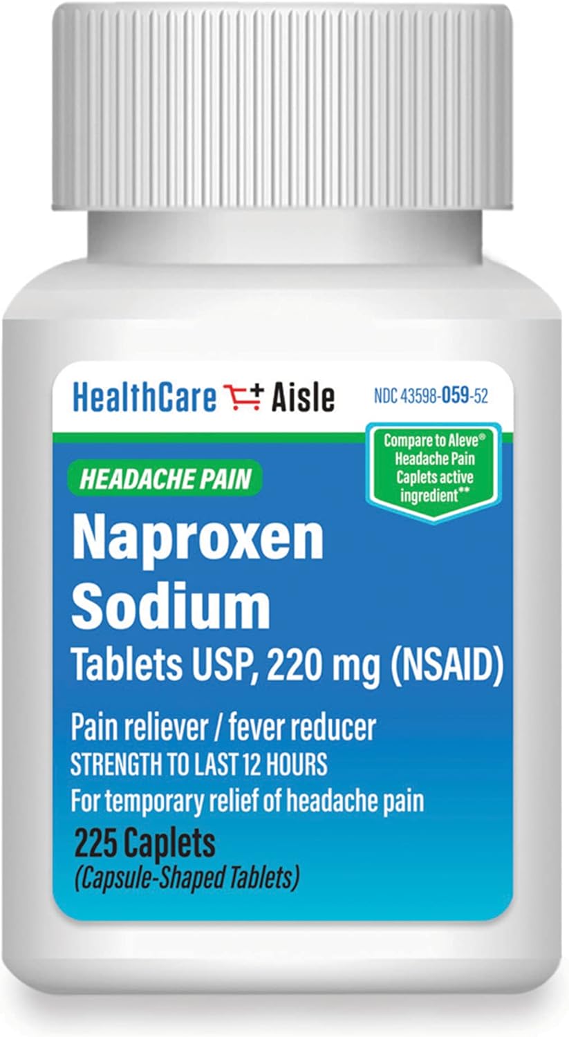 HealthCareAisle Naproxen Sodium, 220 mg - 225 caplets - Headache Pain Reliever, Up to 12 Hours of Relief
