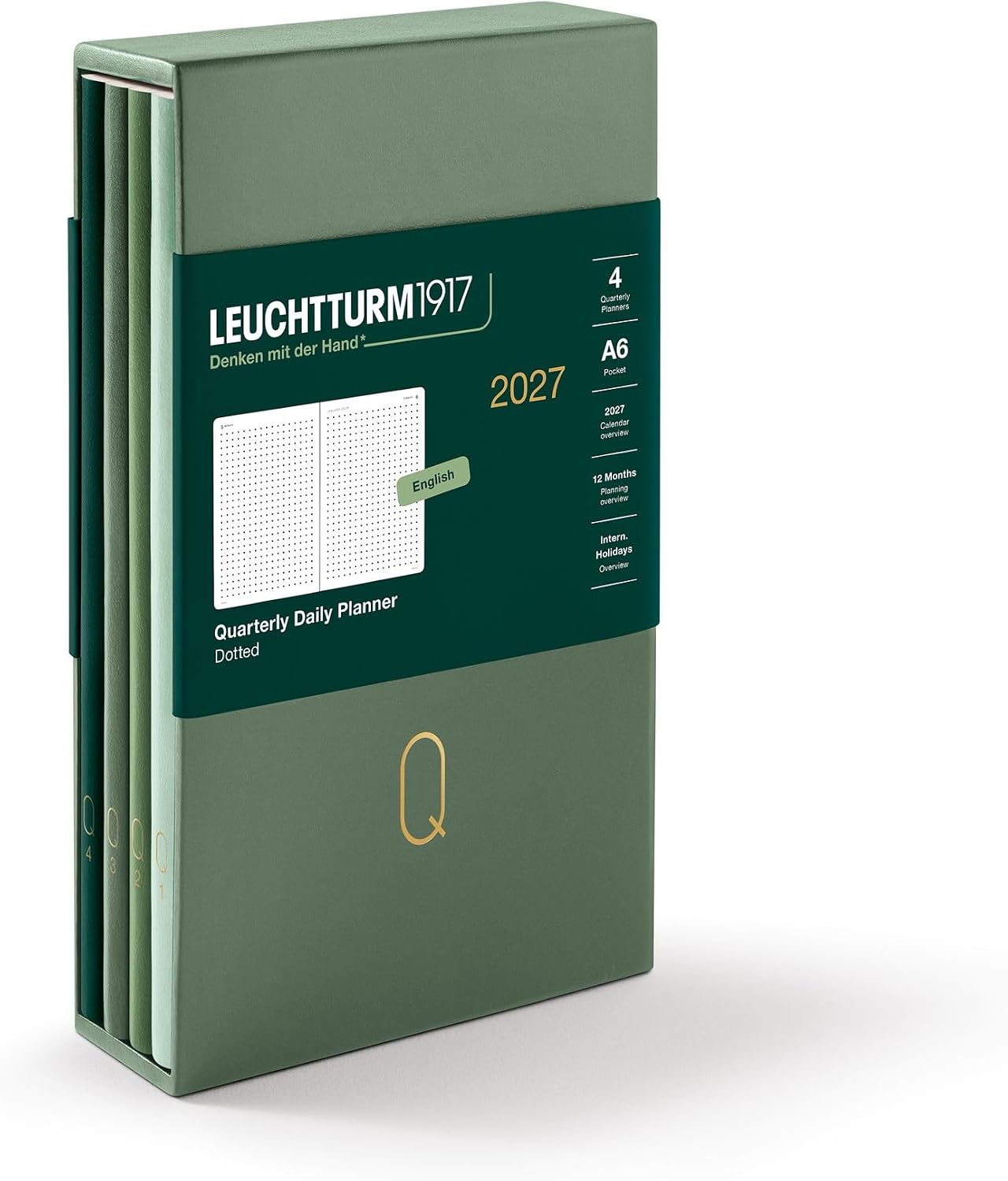 LEUCHTTURM1917 Quarterly Daily Planner Set, Pocket (A6) 2027, 4-Pack, Green Shades