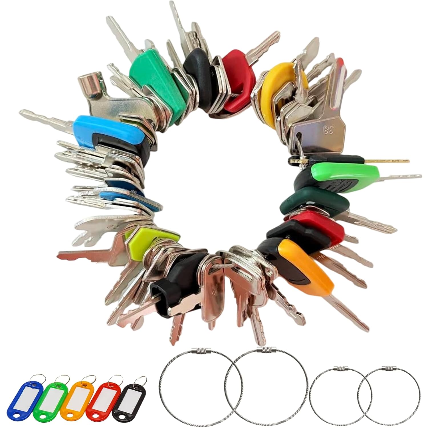 75 Non-Duplicated Heavy Equipment Key Set, Construction Equipment Ignition Master Keys fits CAT Caterpillar Bobcat JCB John Deere Case Kubota Volvo Komatsu Takeuchi Hyster Jlg Yanmar
