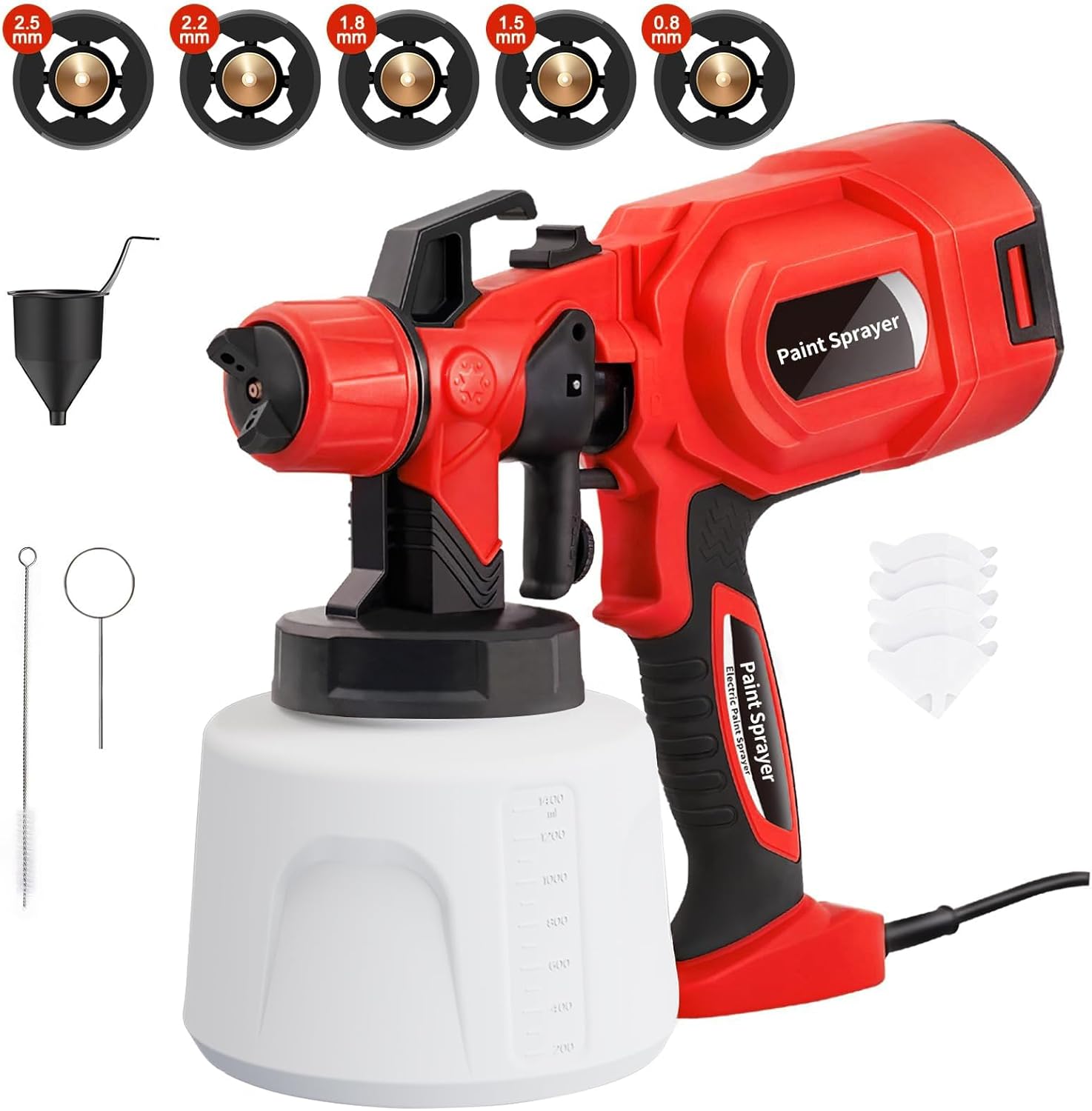Paint Sprayer, 1400ML HVLP Electric Spray Paint Gun with 5 Copper Nozzles & 3 Spray Patterns, 650W Paint Sprayers for Home Interior and Exterior, Furniture, Cabinets, Fence