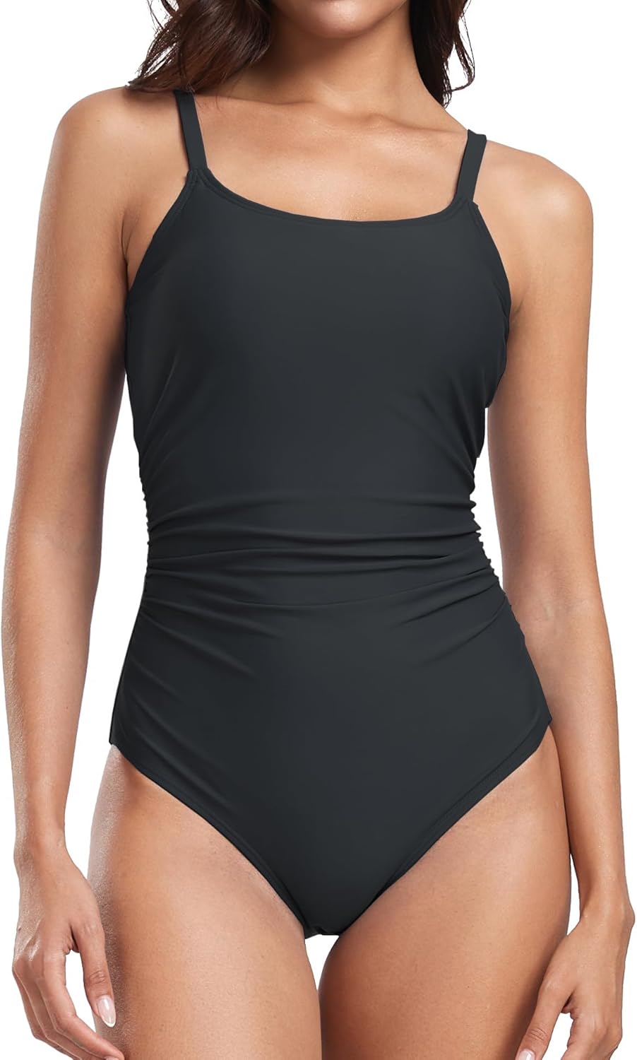 Vevarble Swimming Costume Women Tummy Control One Piece Swimsuit Sports Swimwear Ruffled Adjustable Straps Bathing Suits