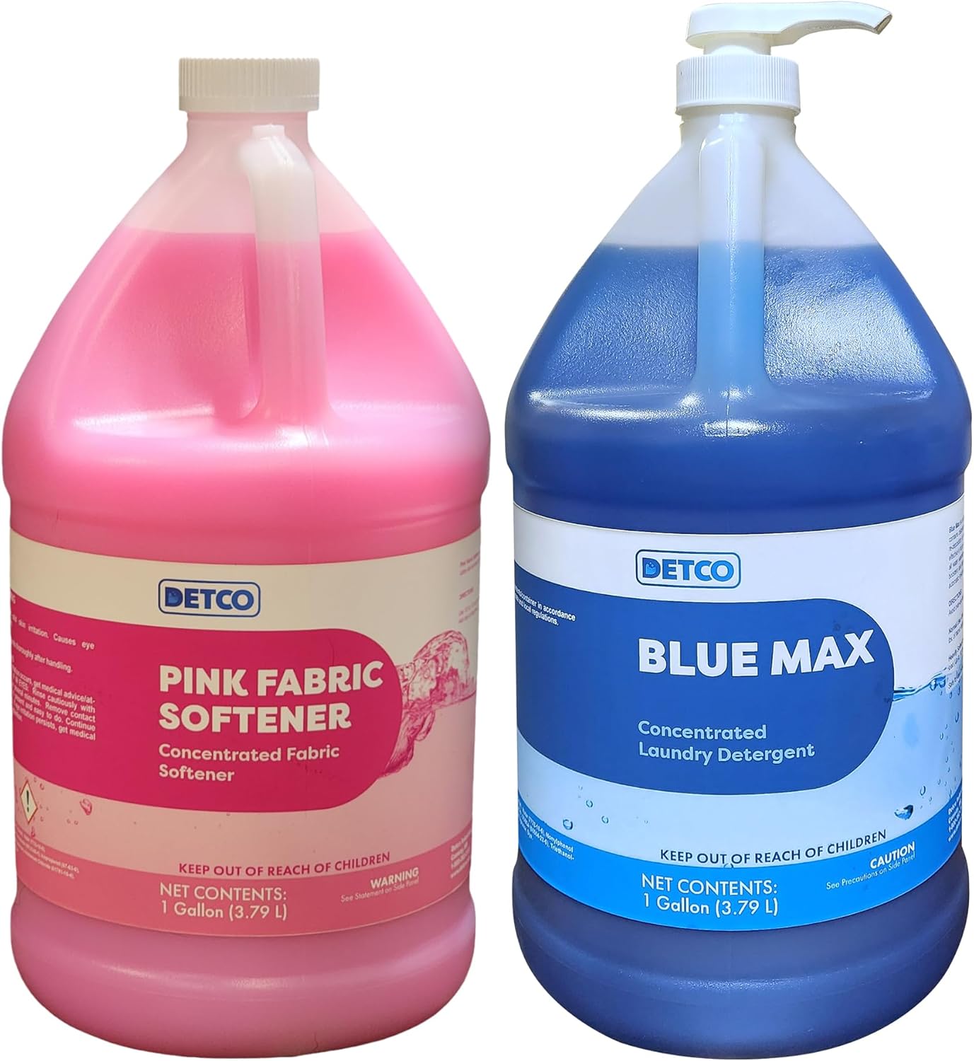 Laundry Deep Cleaning Bundle 2-Pack - 1 Gallon Each of Blue Max Industrial-Strength Detergent & Detco Pink Fabric Softener Concentrate - Safely Clean 256 Loads Per Gallon, 1/2 Ounce Per Load