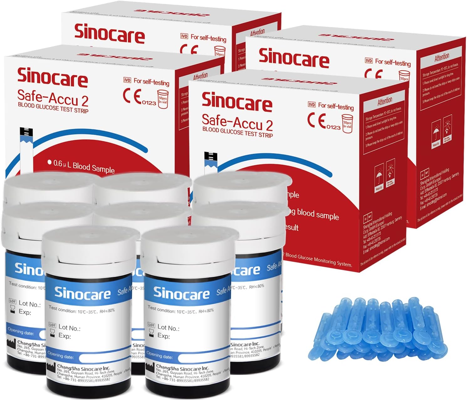 sinocare (Safe-Accu 2) Glucose Test Strips/Blood Sugar Test Strips 200 pcs No Code/for sinocare (Safe-Accu 2) Blood Glucose Monitor Only