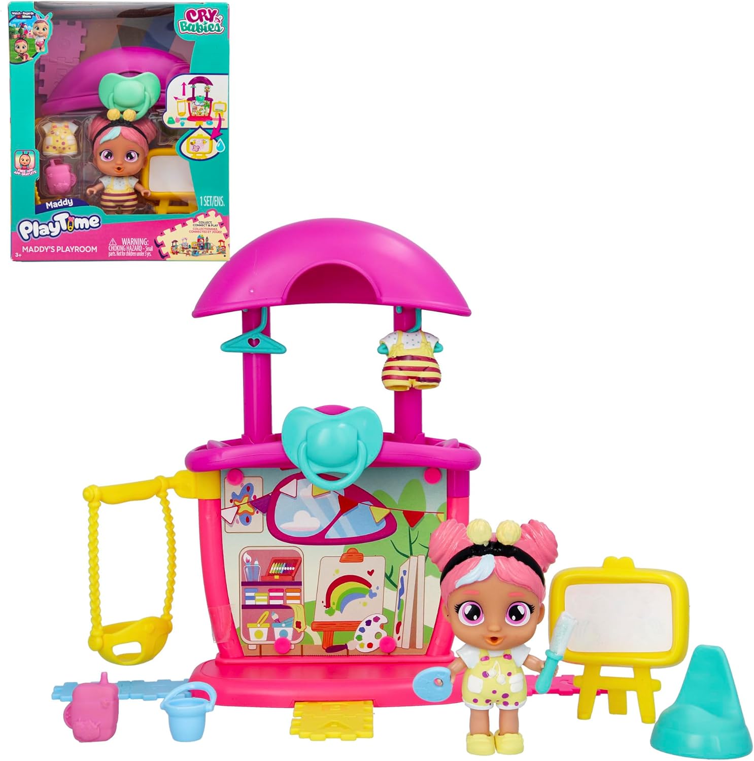 Cry Babies Playtime Maddy's Playroom Playset with Collectible Doll and 4+ Accessories, Dollhouse Accessories, Holiday Toy, Great Gift for Kids Ages 4 5 6+ Years Old